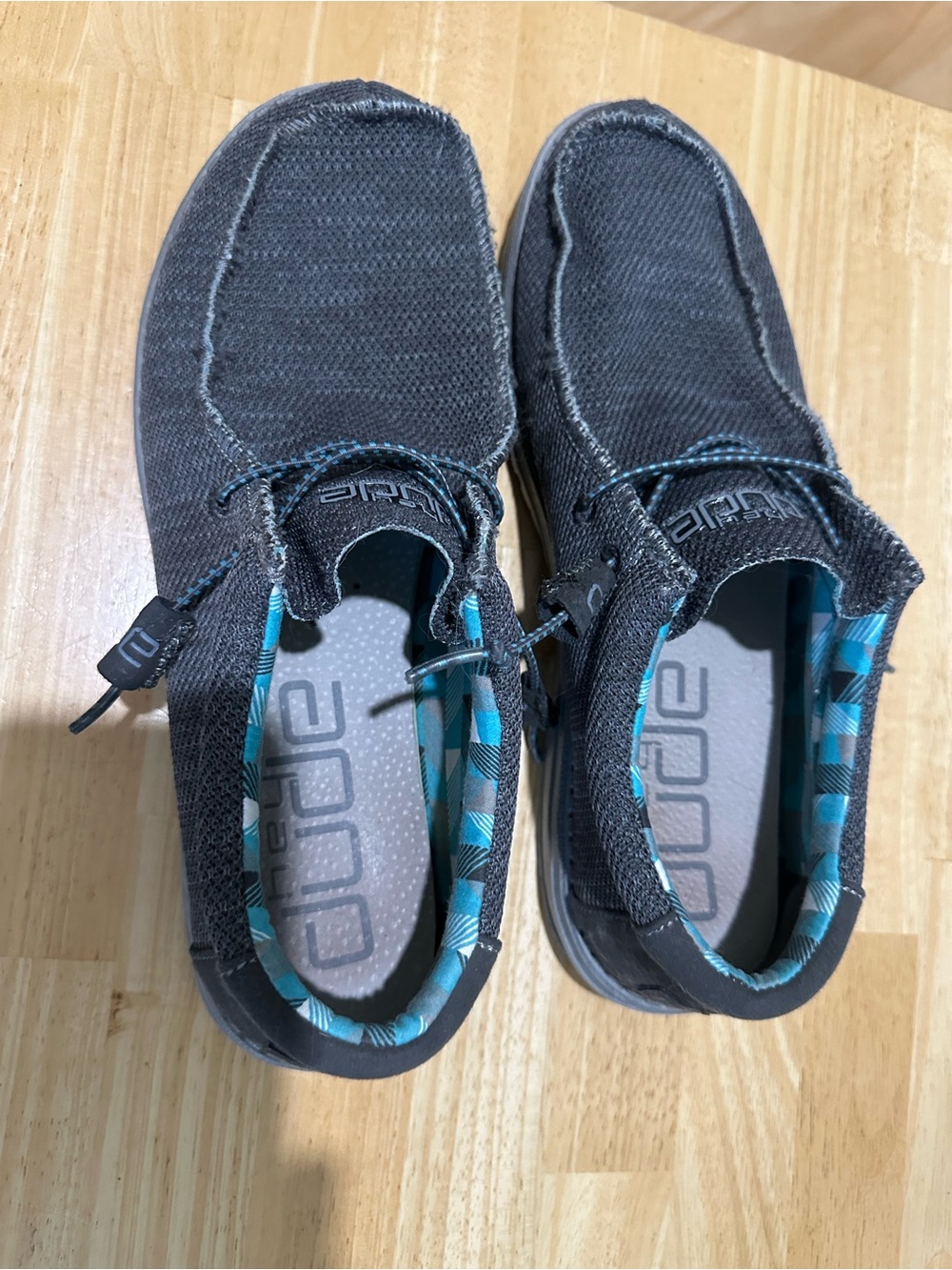 Hey Dude Dark Gray Slip-On Loafers with Teal Accent